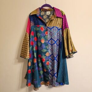 Jaded Gypsy Sari Sunrise Tunic Free Size Multi Color Bell Sleeve JG-134 NWT